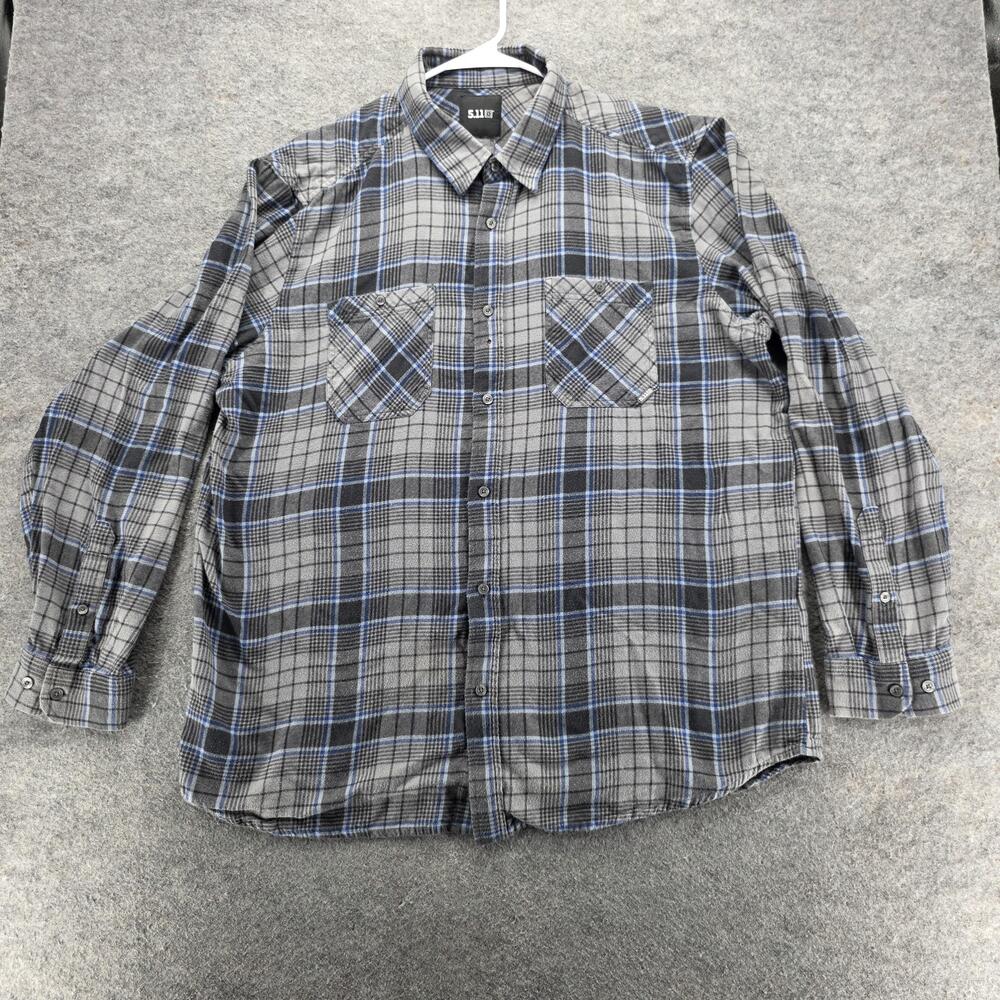 5.11 Shirt Mens 2XL Gray Blue Plaid Flannel Button Up Casual Outdoor Workwear
